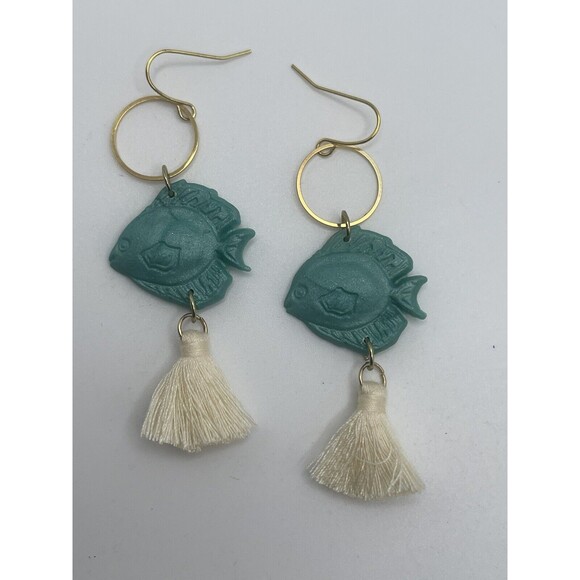 Handmade Polymer Clay Fish Fringe Tassel Dangle Earrings New - Picture 7 of 7